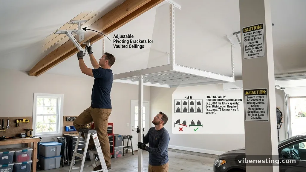 Calculating Load Capacity and Distribution - Can Ceiling Racks Be Mounted Safely on Vaulted or Angled Garage Ceilings?